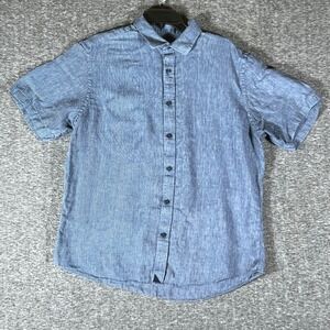 UNTUCKit Mens Large Blue Striped Linen Short Sleeve Button Down‎ Shirt
